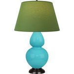 Egg Blue Double Gourd Table Lamp - Egg Blue / Deep Patina Bronze / Tea Green / Taupe Lining