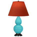 Egg Blue Double Gourd Table Lamp - Egg Blue / Deep Patina Bronze / Tangerine / Taupe Lining