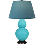 Egg Blue Double Gourd Table Lamp - Egg Blue / Deep Patina Bronze / Bright Blue / Gray Lining