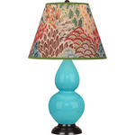 Egg Blue Double Gourd Table Lamp - Egg Blue / Deep Patina Bronze / Fall Floral
