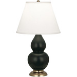 Small Pearl Double Gourd Table Lamp - Matte Obsidian / Antique Natural Brass / Pearl