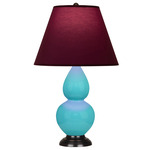 Egg Blue Double Gourd Table Lamp - Egg Blue / Deep Patina Bronze / Plum / Lavender Lining