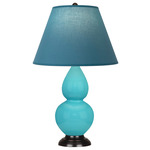 Egg Blue Double Gourd Table Lamp - Egg Blue / Deep Patina Bronze / Bright Blue / Gray Lining