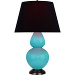 Egg Blue Double Gourd Table Lamp - Egg Blue / Deep Patina Bronze / Ink Black / Rose Red Lining