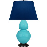 Egg Blue Double Gourd Table Lamp - Egg Blue / Deep Patina Bronze / Navy / Gray Lining