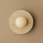 Maria Disc Wall Sconce - Overstock - Travertine / Milk Glass
