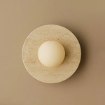 Maria Disc Wall Sconce - Travertine / Milk Glass