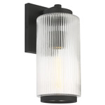 Ronde Outdoor Wall Light - Textured Black / Clear Ribbed