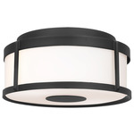 Luning Outdoor Ceiling Flush Light - Textured Black / Opal Etched