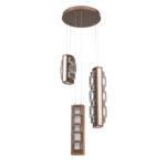 Tessera Round Multi Light Pendant - Burnished Bronze / Light Oak / Tessera Tetro Cast Glass