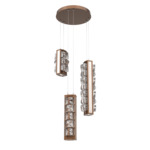 Tessera Round Multi Light Pendant - Burnished Bronze / Light Oak / Tessera Facet Cast Glass
