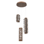 Tessera Round Multi Light Pendant - Burnished Bronze / Dark Oak / Tessera Facet Cast Glass