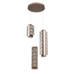 Tessera Round Multi Light Pendant - Burnished Bronze / Light Oak / Tessera Wave Cast Glass