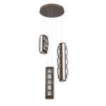 Tessera Round Multi Light Pendant - Flat Bronze / Light Oak / Tessera Tetro Cast Glass