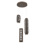 Tessera Round Multi Light Pendant - Flat Bronze / Dark Oak / Tessera Tetro Cast Glass
