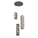 Tessera Round Multi Light Pendant - Flat Bronze / Light Oak / Tessera Facet Cast Glass