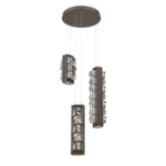Tessera Round Multi Light Pendant - Flat Bronze / Dark Oak / Tessera Facet Cast Glass