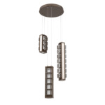 Tessera Round Multi Light Pendant - Flat Bronze / Light Oak / Tessera Pave Cast Glass