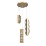 Tessera Round Multi Light Pendant - Gilded Brass / Light Oak / Tessera Tetro Cast Glass