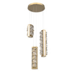 Tessera Round Multi Light Pendant - Gilded Brass / Light Oak / Tessera Facet Cast Glass