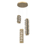 Tessera Round Multi Light Pendant - Gilded Brass / Dark Oak / Tessera Facet Cast Glass