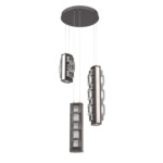 Tessera Round Multi Light Pendant - Graphite / Light Oak / Tessera Tetro Cast Glass