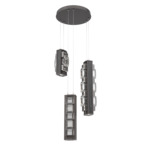 Tessera Round Multi Light Pendant - Graphite / Dark Oak / Tessera Tetro Cast Glass