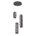 Tessera Round Multi Light Pendant - Graphite / Dark Oak / Tessera Facet Cast Glass