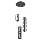 Tessera Round Multi Light Pendant - Matte Black / Light Oak / Tessera Tetro Cast Glass