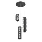 Tessera Round Multi Light Pendant - Matte Black / Dark Oak / Tessera Tetro Cast Glass