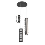 Tessera Round Multi Light Pendant - Matte Black / Light Oak / Tessera Pave Cast Glass