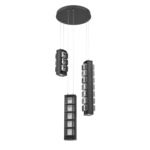 Tessera Round Multi Light Pendant - Matte Black / Dark Oak / Tessera Pave Cast Glass