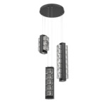 Tessera Round Multi Light Pendant - Matte Black / Dark Oak / Tessera Wave Cast Glass
