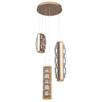 Tessera Round Multi Light Pendant - Novel Brass / Light Oak / Tessera Tetro Cast Glass