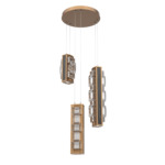 Tessera Round Multi Light Pendant - Novel Brass / Dark Oak / Tessera Tetro Cast Glass