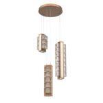 Tessera Round Multi Light Pendant - Novel Brass / Light Oak / Tessera Wave Cast Glass