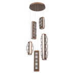 Tessera Round Multi Light Pendant - Burnished Bronze / Light Oak / Tessera Tetro Cast Glass