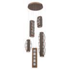 Tessera Round Multi Light Pendant - Burnished Bronze / Dark Oak / Tessera Tetro Cast Glass