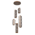 Tessera Round Multi Light Pendant - Burnished Bronze / Light Oak / Tessera Facet Cast Glass