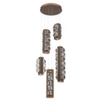 Tessera Round Multi Light Pendant - Burnished Bronze / Dark Oak / Tessera Facet Cast Glass