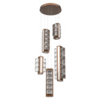 Tessera Round Multi Light Pendant - Burnished Bronze / Light Oak / Tessera Orb Cast Glass