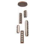 Tessera Round Multi Light Pendant - Burnished Bronze / Light Oak / Tessera Pave Cast Glass