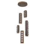 Tessera Round Multi Light Pendant - Burnished Bronze / Dark Oak / Tessera Pave Cast Glass