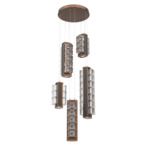 Tessera Round Multi Light Pendant - Burnished Bronze / Dark Oak / Tessera Wave Cast Glass