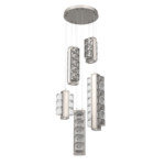 Tessera Round Multi Light Pendant - Beige Silver / Light Oak / Tessera Orb Cast Glass