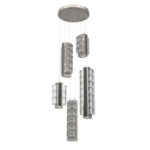 Tessera Round Multi Light Pendant - Beige Silver / Dark Oak / Tessera Wave Cast Glass