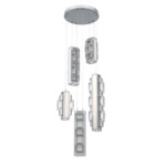 Tessera Round Multi Light Pendant - Classic Silver / Light Oak / Tessera Tetro Cast Glass