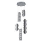 Tessera Round Multi Light Pendant - Classic Silver / Dark Oak / Tessera Tetro Cast Glass