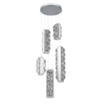 Tessera Round Multi Light Pendant - Classic Silver / Light Oak / Tessera Facet Cast Glass
