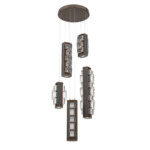 Tessera Round Multi Light Pendant - Classic Silver / Dark Oak / Tessera Wave Cast Glass